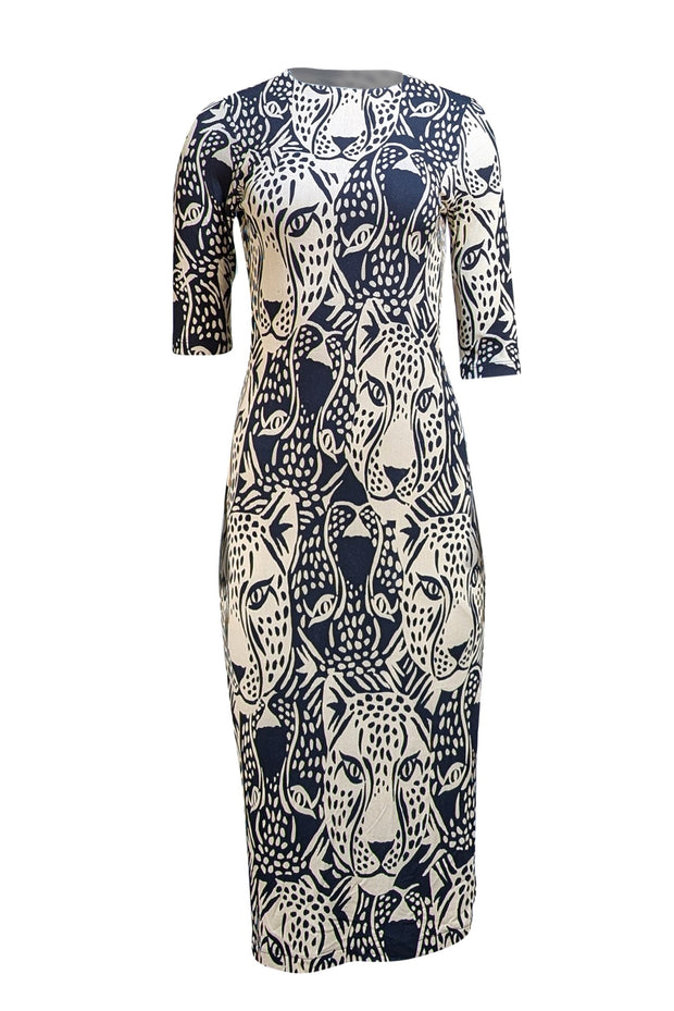 Farm Rio - Cream & Black Animal Face Print Midi Dress Sz S Farm Rio - Cream & Black Animal Face Print Midi Dress Sz S