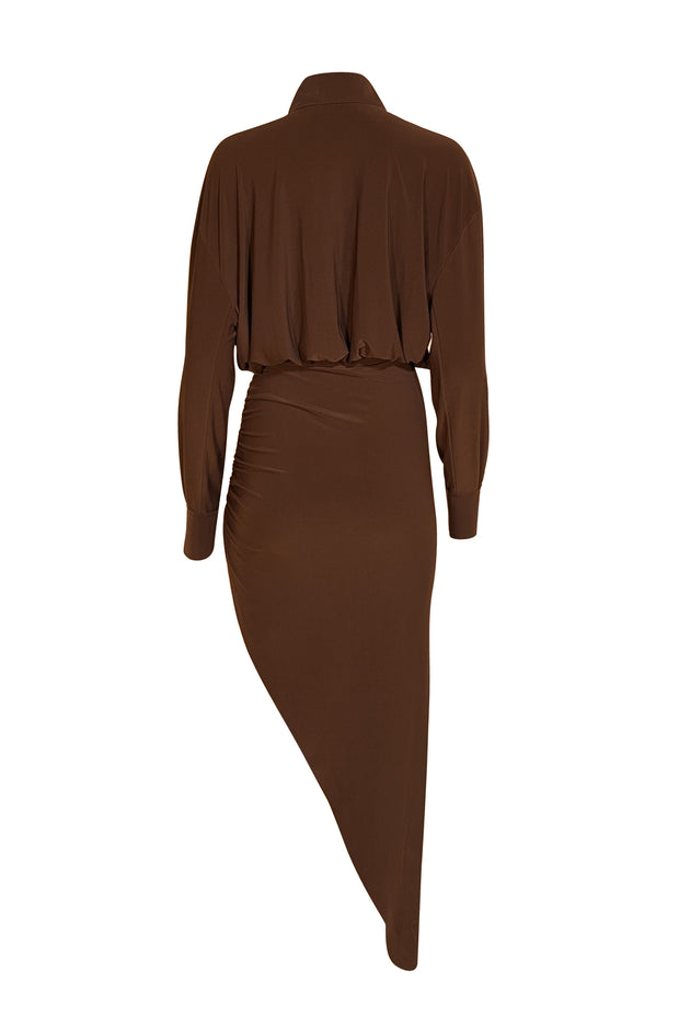 Norma Kamali Women's Oversized Boyfriend Ruched Jersey Shirtdress - Chocolate