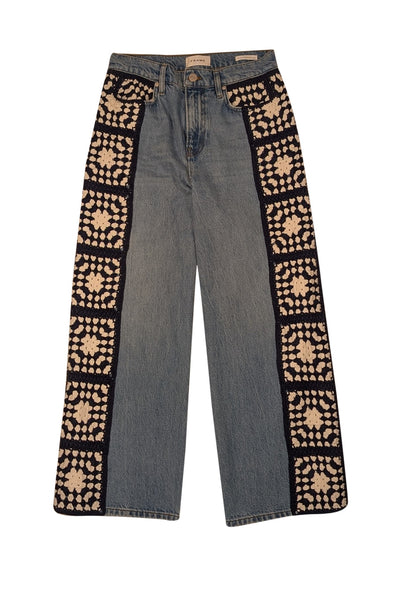 Frame - Medium Wash Blue "Le Jane" Cropped Crochet Trimmed High Rise Jeans Sz 2 - Current Boutique