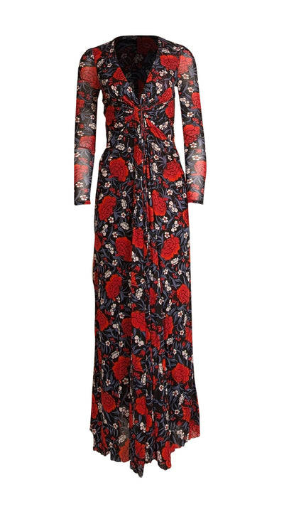 Diane von Furstenberg - Black w/Red & Blue Passion Floral Print Long S Diane von Furstenberg - Black w/Red & Blue Passion Floral Print Long S