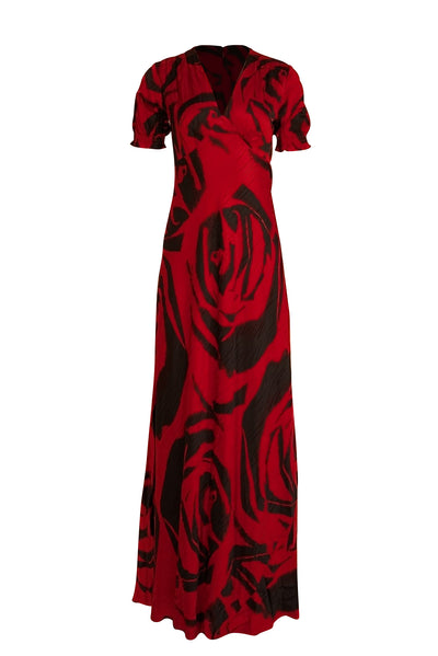 Diane von Furstenberg - Red & Black Print Satin Formal Dress Sz 4 - Current Boutique