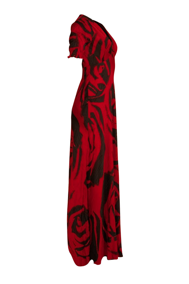 Diane von Furstenberg - Red & Black Print Satin Formal Dress Sz 4 - Current Boutique