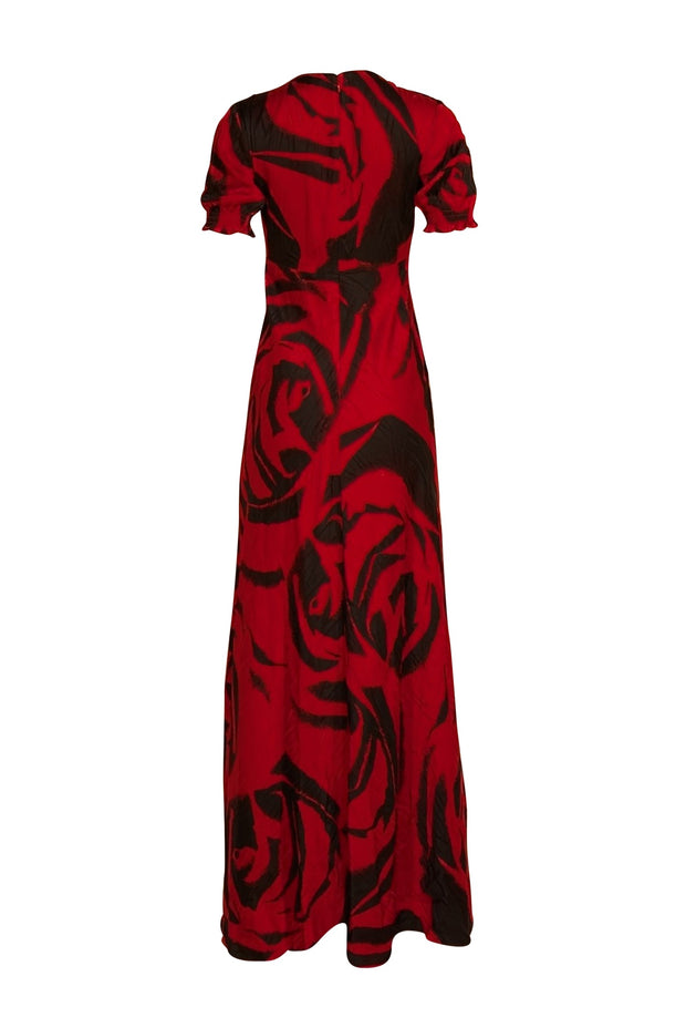 Diane von Furstenberg - Red & Black Print Satin Formal Dress Sz 4 - Current Boutique