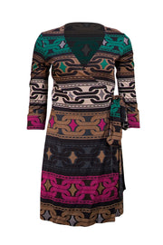 Diane von Furstenberg - Brown, Black, Green, & Purple Wrap Dress Sz 4 - Current Boutique