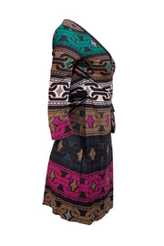 Diane von Furstenberg - Brown, Black, Green, & Purple Wrap Dress Sz 4 - Current Boutique