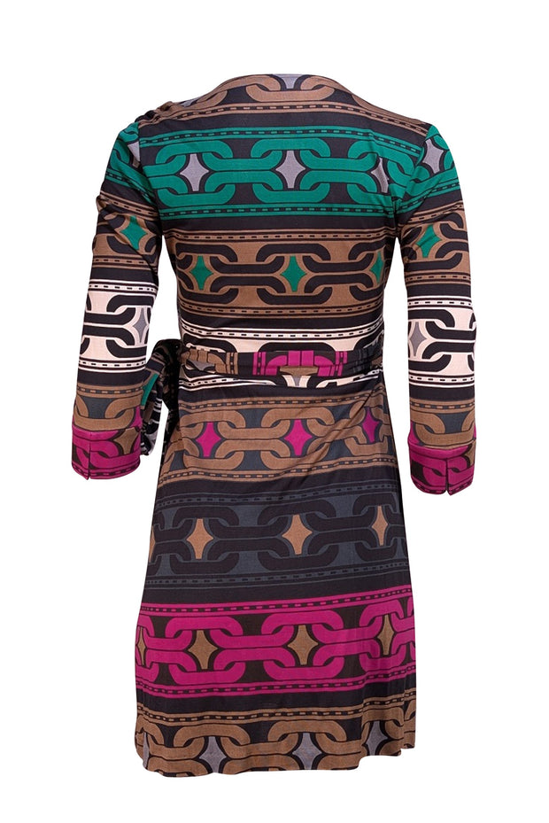 Diane von Furstenberg - Brown, Black, Green, & Purple Wrap Dress Sz 4 - Current Boutique