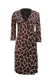 Diane von Furstenberg - Brown & Cream Print Wrap Dress Sz 6 - Current Boutique