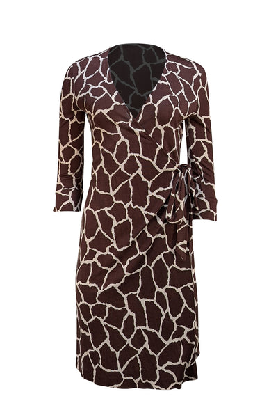 Diane von Furstenberg - Brown & Cream Print Wrap Dress Sz 6 - Current Boutique