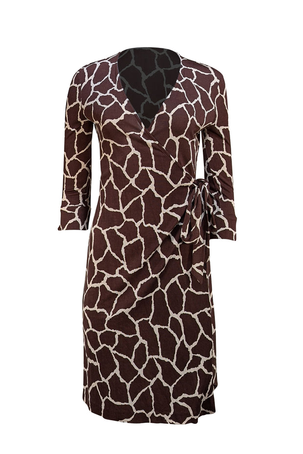Diane von Furstenberg - Brown & Cream Print Wrap Dress Sz 6 - Current Boutique