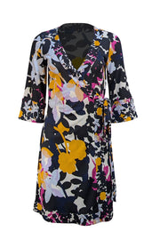 Diane von Furstenberg -Black, Cream, Purple, & Orange Wrap Dress Sz 6 - Current Boutique