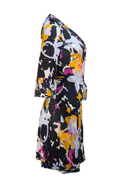 Diane von Furstenberg -Black, Cream, Purple, & Orange Wrap Dress Sz 6 - Current Boutique