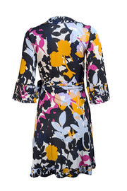 Diane von Furstenberg -Black, Cream, Purple, & Orange Wrap Dress Sz 6 - Current Boutique