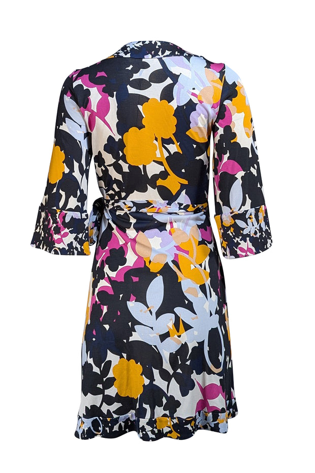 Diane von Furstenberg -Black, Cream, Purple, & Orange Wrap Dress Sz 6 - Current Boutique