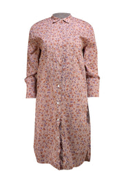 Burberry - Tan Floral Multi Mini Shirt Dress Sz 8 - Current Boutique