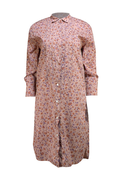 Burberry - Tan Floral Multi Mini Shirt Dress Sz 8 - Current Boutique
