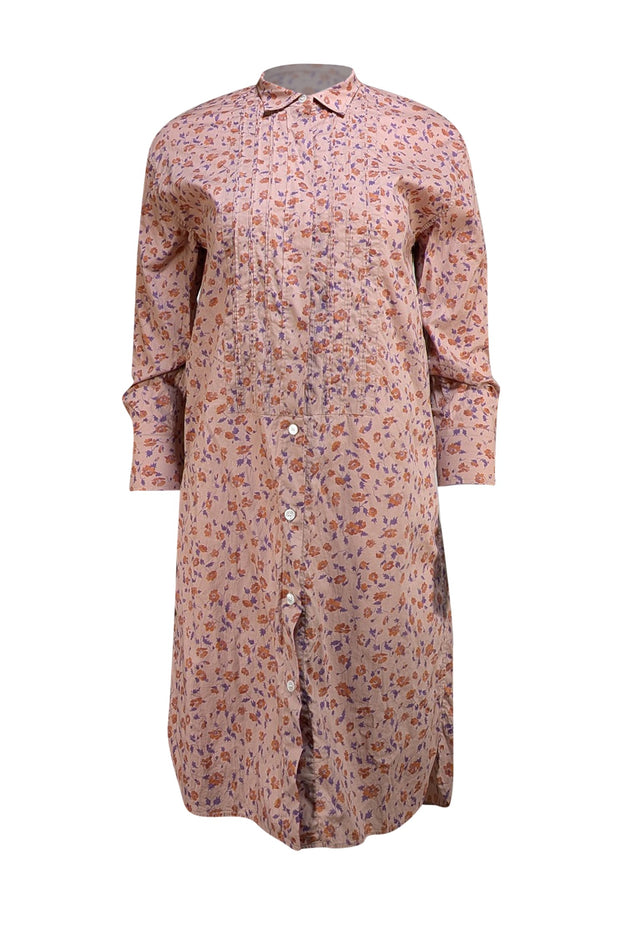 Burberry - Tan Floral Multi Mini Shirt Dress Sz 8 - Current Boutique