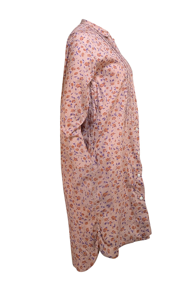 Burberry - Tan Floral Multi Mini Shirt Dress Sz 8 - Current Boutique