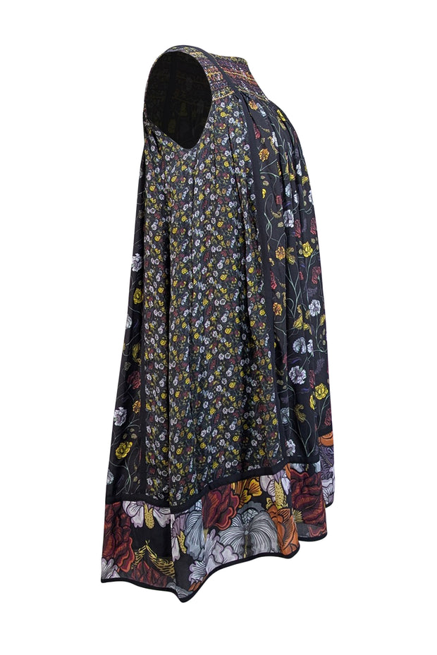 Proenza Schouler - Black w/ Yellow & White Floral Print Sleeveless Silk Dress Sz 2
