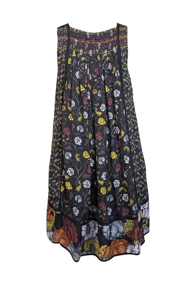 Proenza Schouler - Black w/ Yellow & White Floral Print Sleeveless Silk Dress Sz 2