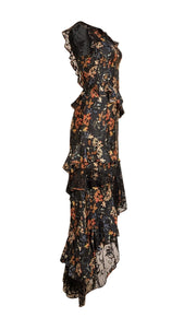 Sachin & Babi - Black w/ Orange Floral Lace Detail Formal Dress Sz S - Current Boutique