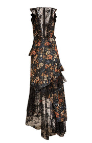 Sachin & Babi - Black w/ Orange Floral Lace Detail Formal Dress Sz S - Current Boutique
