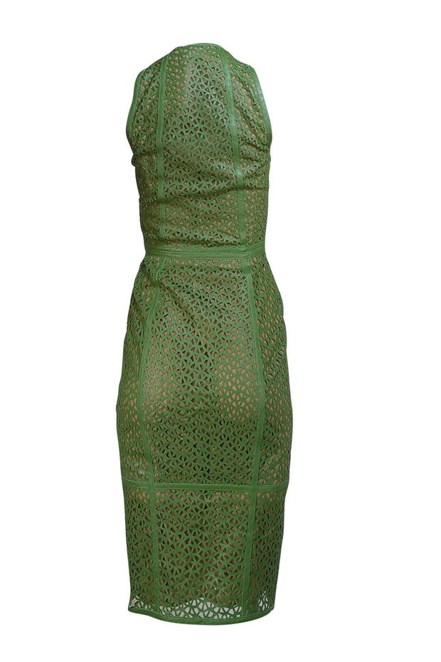 Akris - Green Lamb Leather Laser Cut Print Sleeveless Dress Sz 4 Akris - Green Lamb Leather Laser Cut Print Sleeveless Dress Sz 4