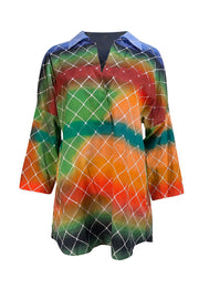 Akris Punto - Rainbow Ombre Diamond Print Collared Shirt Sz 14 - Current Boutique