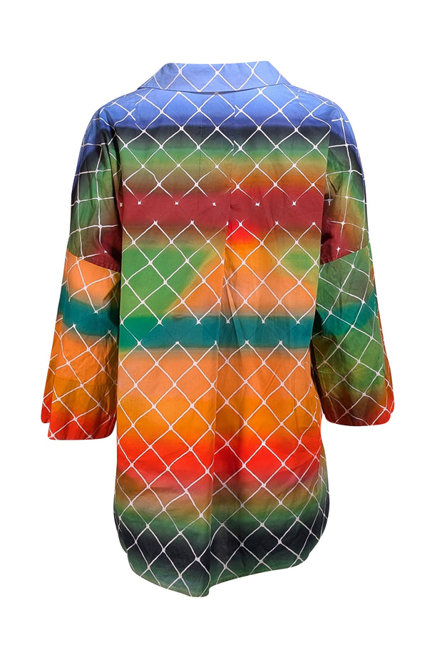 Akris Punto - Rainbow Ombre Diamond Print Collared Shirt Sz 14 - Current Boutique