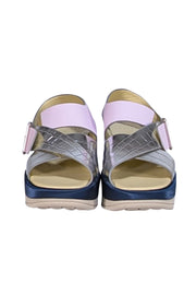 4CCCCEES - Pastel Pink, Navy, Silver, & Beige Strappy Platform Sandals Sz 7 - Current Boutique