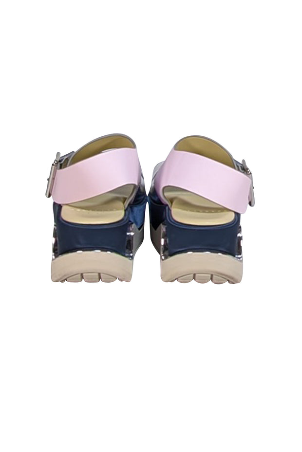 4CCCCEES - Pastel Pink, Navy, Silver, & Beige Strappy Platform Sandals Sz 7 - Current Boutique