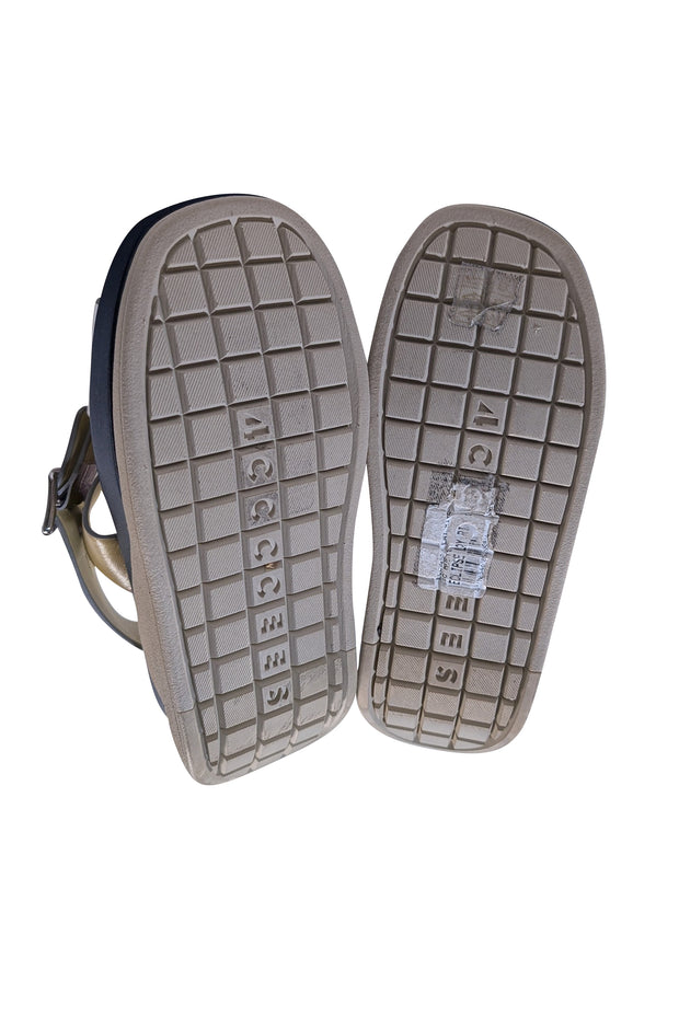 4CCCCEES - Pastel Pink, Navy, Silver, & Beige Strappy Platform Sandals Sz 7 - Current Boutique