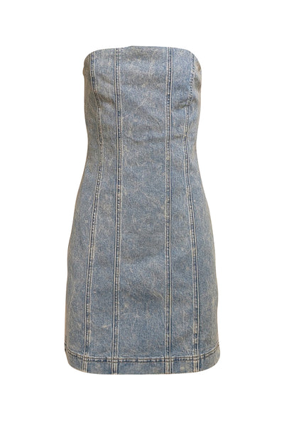 Alice & Olivia - Medium Wash Blue Denim Strapless Dress Sz 8 - Current Boutique