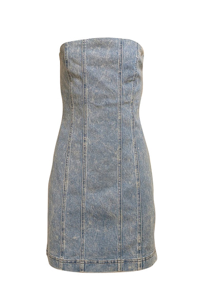 Alice & Olivia - Medium Wash Blue Denim Strapless Dress Sz 10 - Current Boutique
