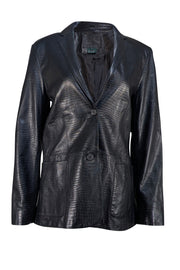Lauren Ralph Lauren - Black Croc Embossed Leather Blazer Sz L - Current Boutique