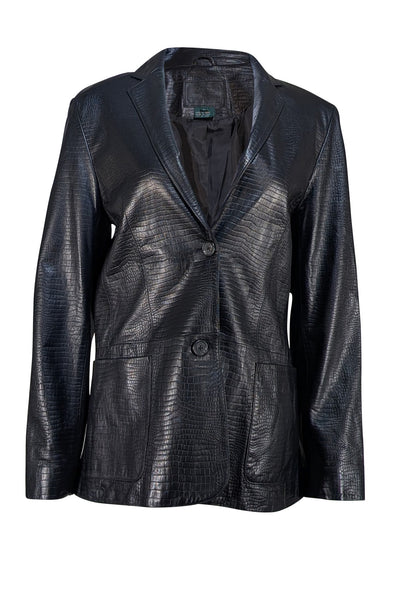 Lauren Ralph Lauren - Black Croc Embossed Leather Blazer Sz L - Current Boutique