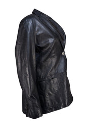 Lauren Ralph Lauren - Black Croc Embossed Leather Blazer Sz L - Current Boutique