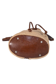 Elizabeth & James - Beige Raffia & Brown Trim Bucket Bag - Current Boutique