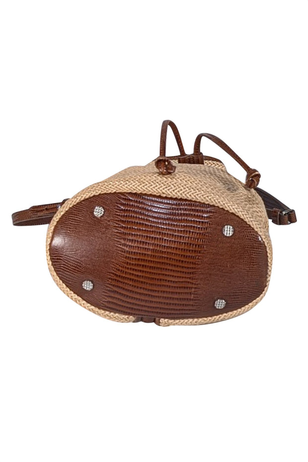 Elizabeth & James - Beige Raffia & Brown Trim Bucket Bag - Current Boutique