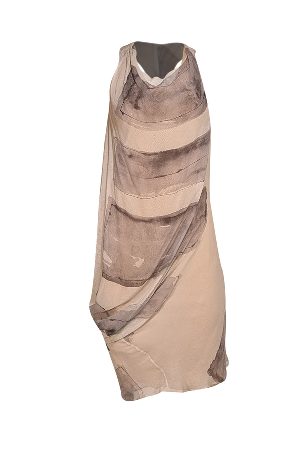 Vera Wang - Beige & Taupe Abstract Print Midi Dress Sz 2 - Current Boutique