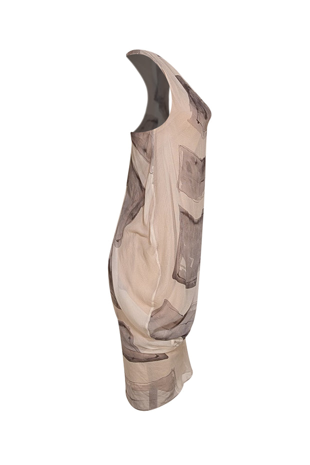 Vera Wang - Beige & Taupe Abstract Print Midi Dress Sz 2 - Current Boutique