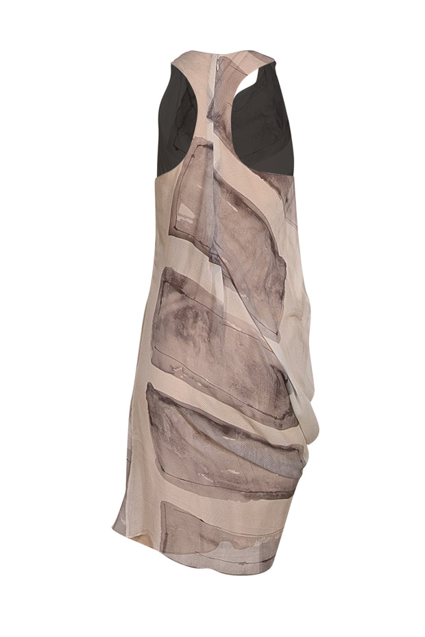 Vera Wang - Beige & Taupe Abstract Print Midi Dress Sz 2 - Current Boutique