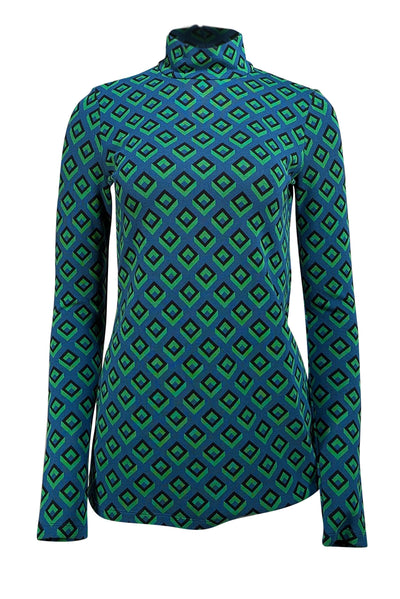 Diane von Furstenberg - Teal, Neon Green, & Black Geometric Print Sz S - Current Boutique