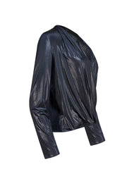 Lapointe - Black Metallic Coated Jersey Wrap Top Sz S - Current Boutique