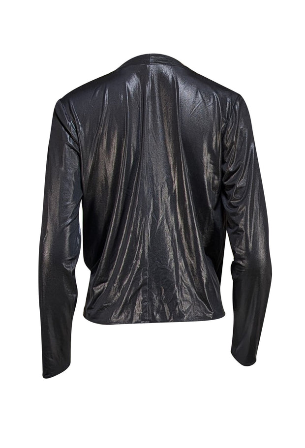 Lapointe - Black Metallic Coated Jersey Wrap Top Sz S - Current Boutique