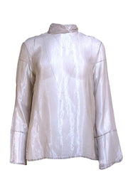 Lapointe - Silver Metallic Semi-Sheer Silk Blend Mock Neck Blouse Sz 6