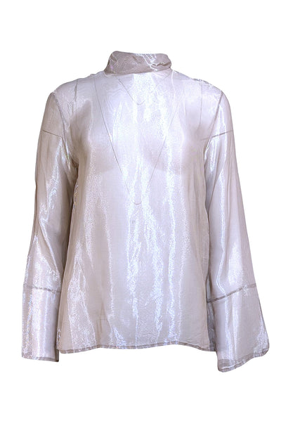 Lapointe - Silver Metallic Semi-Sheer Silk Blend Mock Neck Blouse Sz 6