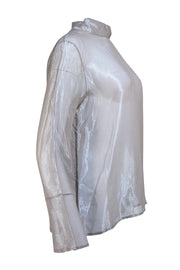 Lapointe - Silver Metallic Semi-Sheer Silk Blend Mock Neck Blouse Sz 6