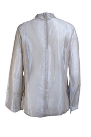 Lapointe - Silver Metallic Semi-Sheer Silk Blend Mock Neck Blouse Sz 6