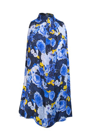 Lela Rose - Blue, Navy, & Yellow Floral Print Sleeveless Mock Neck Blouse Sz 6