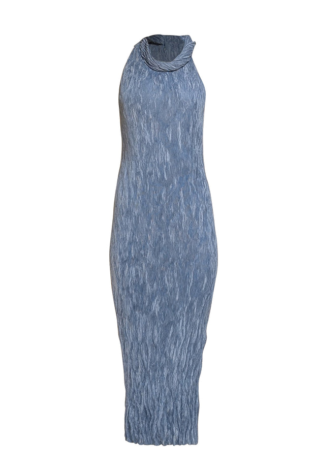 Lela Rose - Cerulean Blue Twisted Cowl Neck Pliss Midi Dress Sz 6 Lela Rose - Cerulean Blue Twisted Cowl Neck Pliss Midi Dress Sz 6